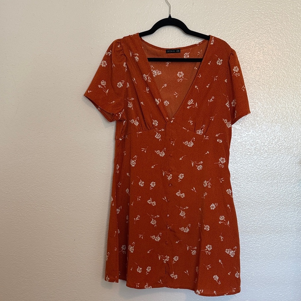 Cotton On Dress Rust Orange Floral Short Sleeve Flowy Size XL